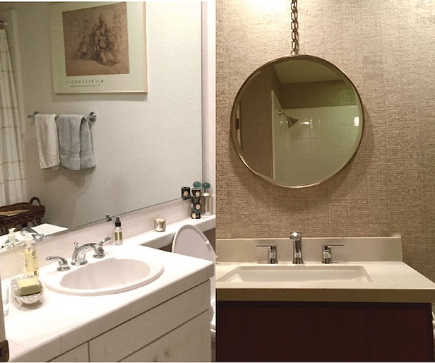 wall paper, round mirror