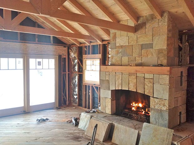 refacing fireplace, opening up ceiling