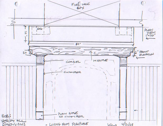 fireplace sketch black walnut mantle
