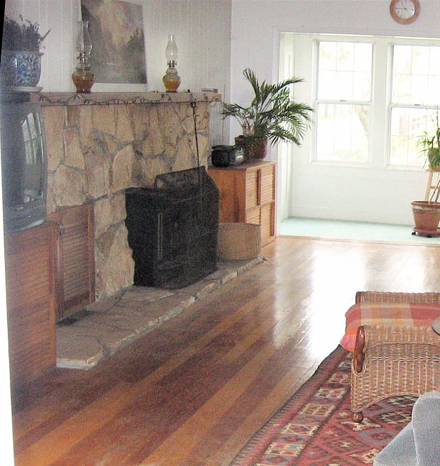 winery farm house living room fireplace before