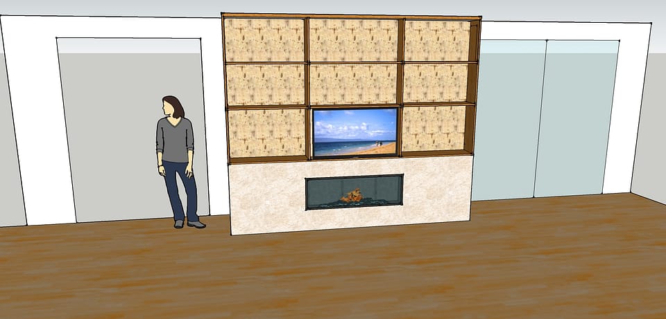 a scaled out design for the contractor shows the new placement of the TV.